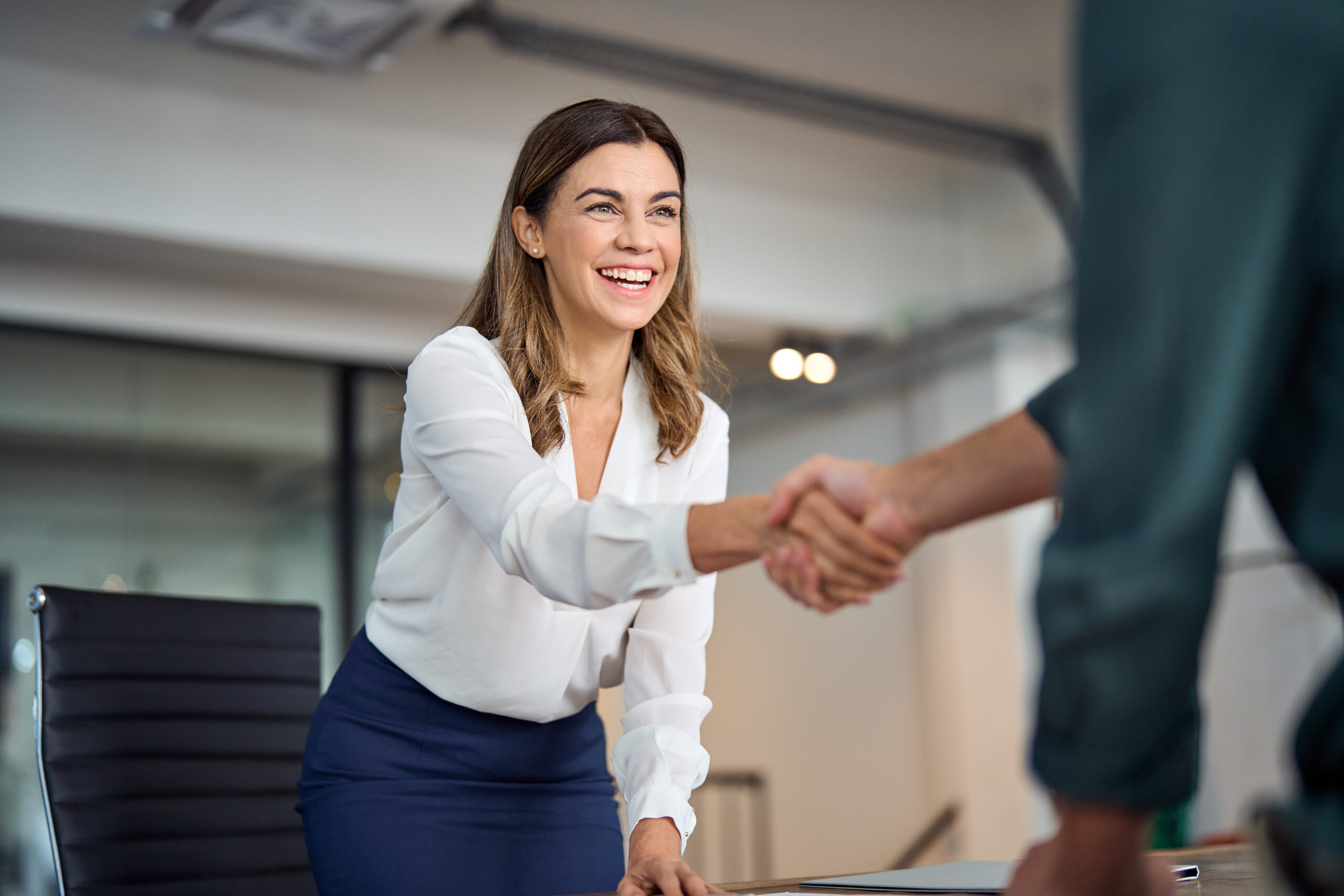 Shaking hands in office